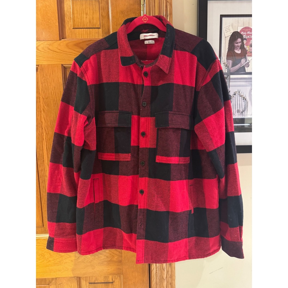 Urban Outfitters Buffalo Plaid Sherpa Lined Shirt Jacket Red Black Large Shacket